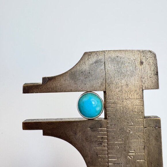 Sterling Silver 925 Blue Turquoise Stud Earrings 7mm Round - Picture 5 of 9